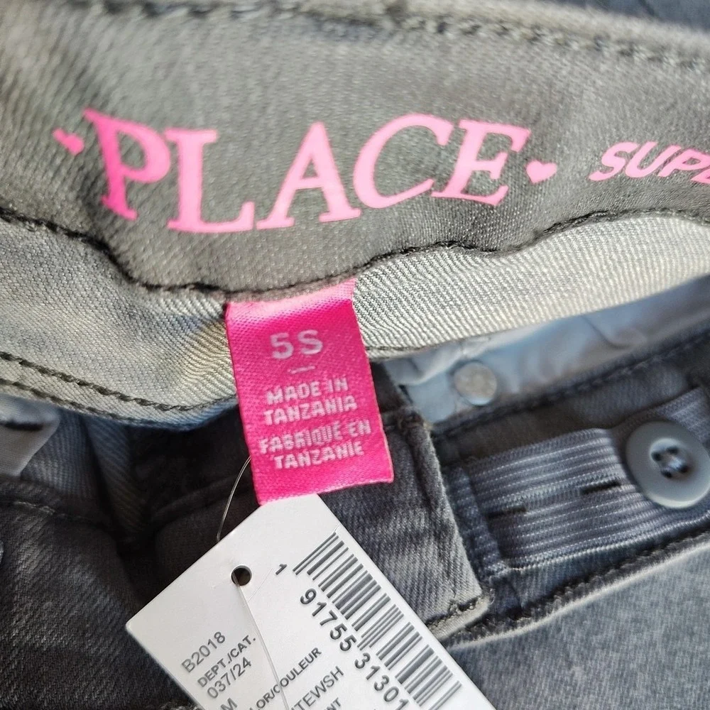 Girls Childrens Place Super‎ Skinny Jeans Size 5 Slim Adjustable Waist Gray Zip